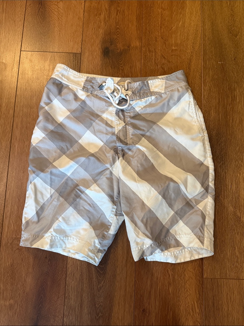 Burberry White and Gray Plaid Swim Shorts